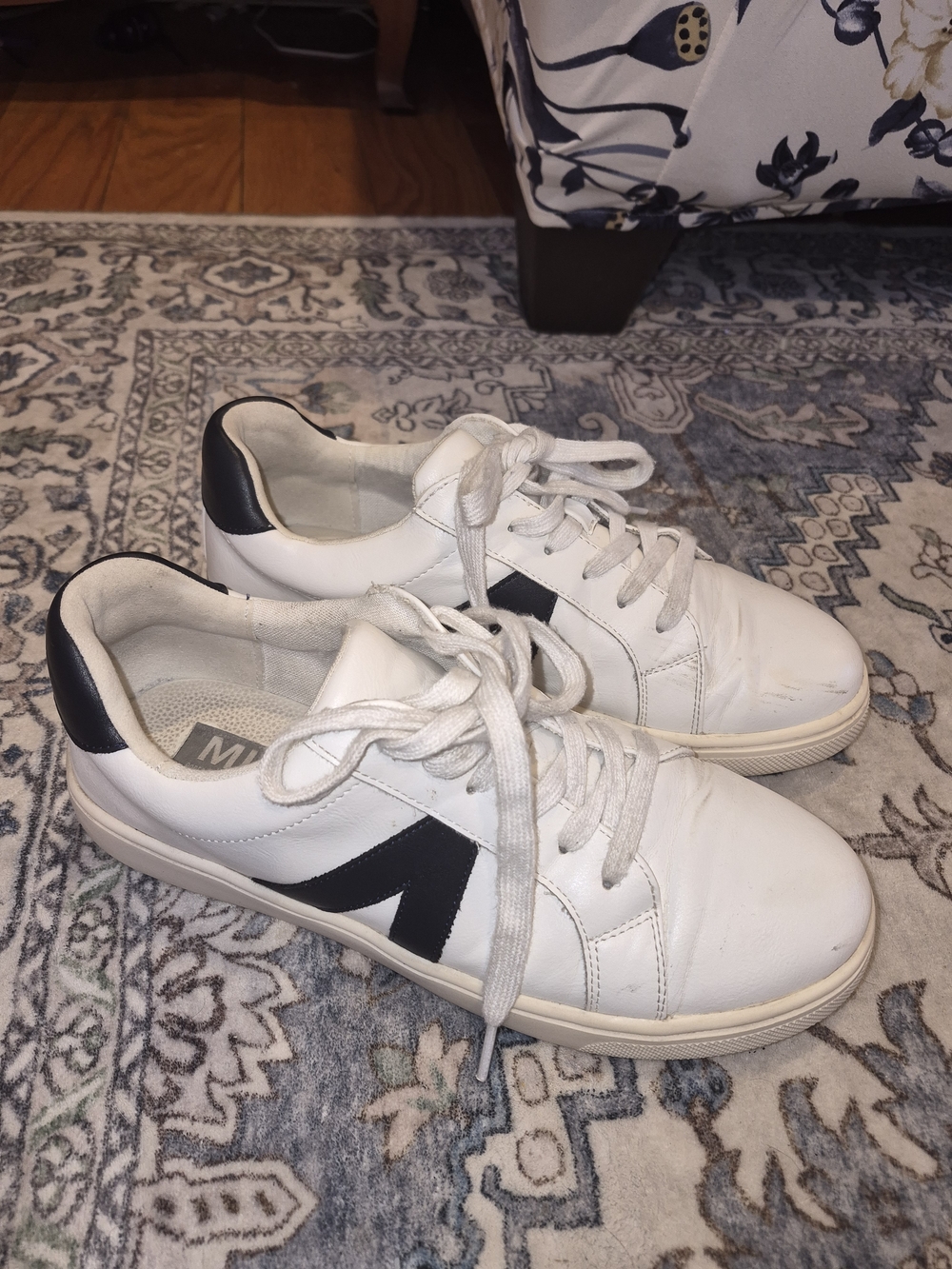 MIA White Sneakers with Navy Heel Accent